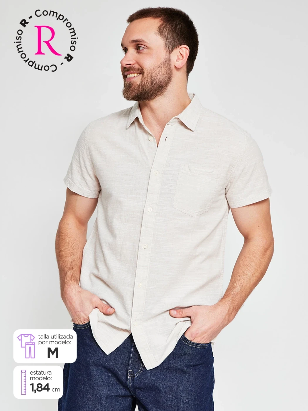 CAMISA MANGA CORTA ALGODÓN HOMBRE ROBERT LEWIS AZUL - 1