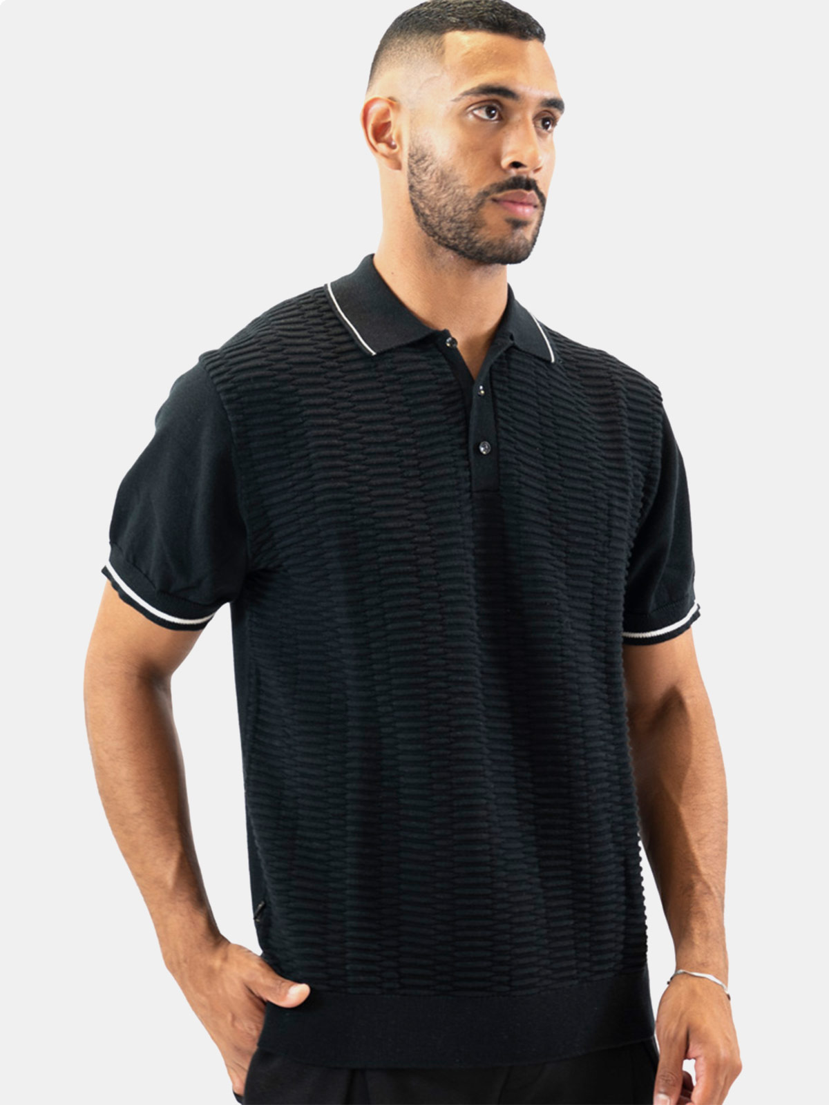 POLO BOXY FIT HOMBRE BLACKOUT KARMA H2 TEJIDO - 3