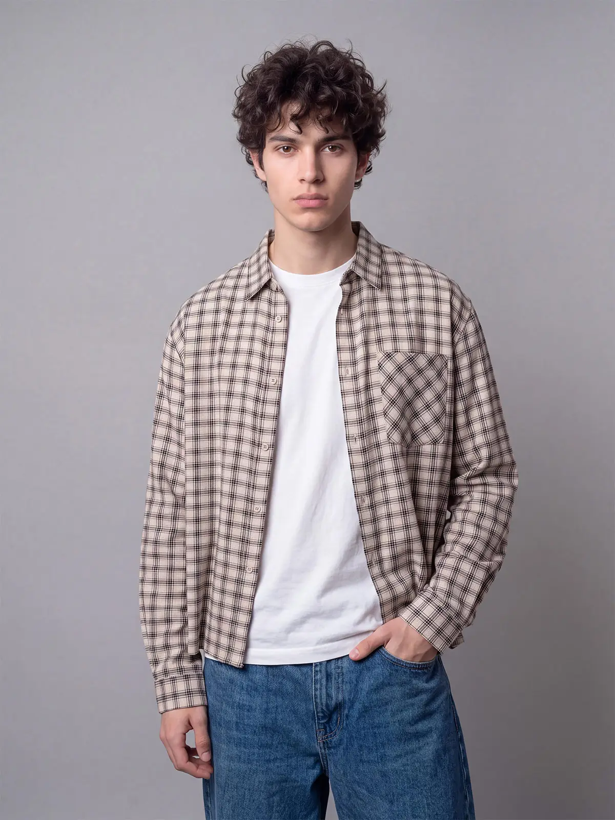 CAMISA MANGA LARGA HOMBRE INDEX BOXY CUADROS - 1