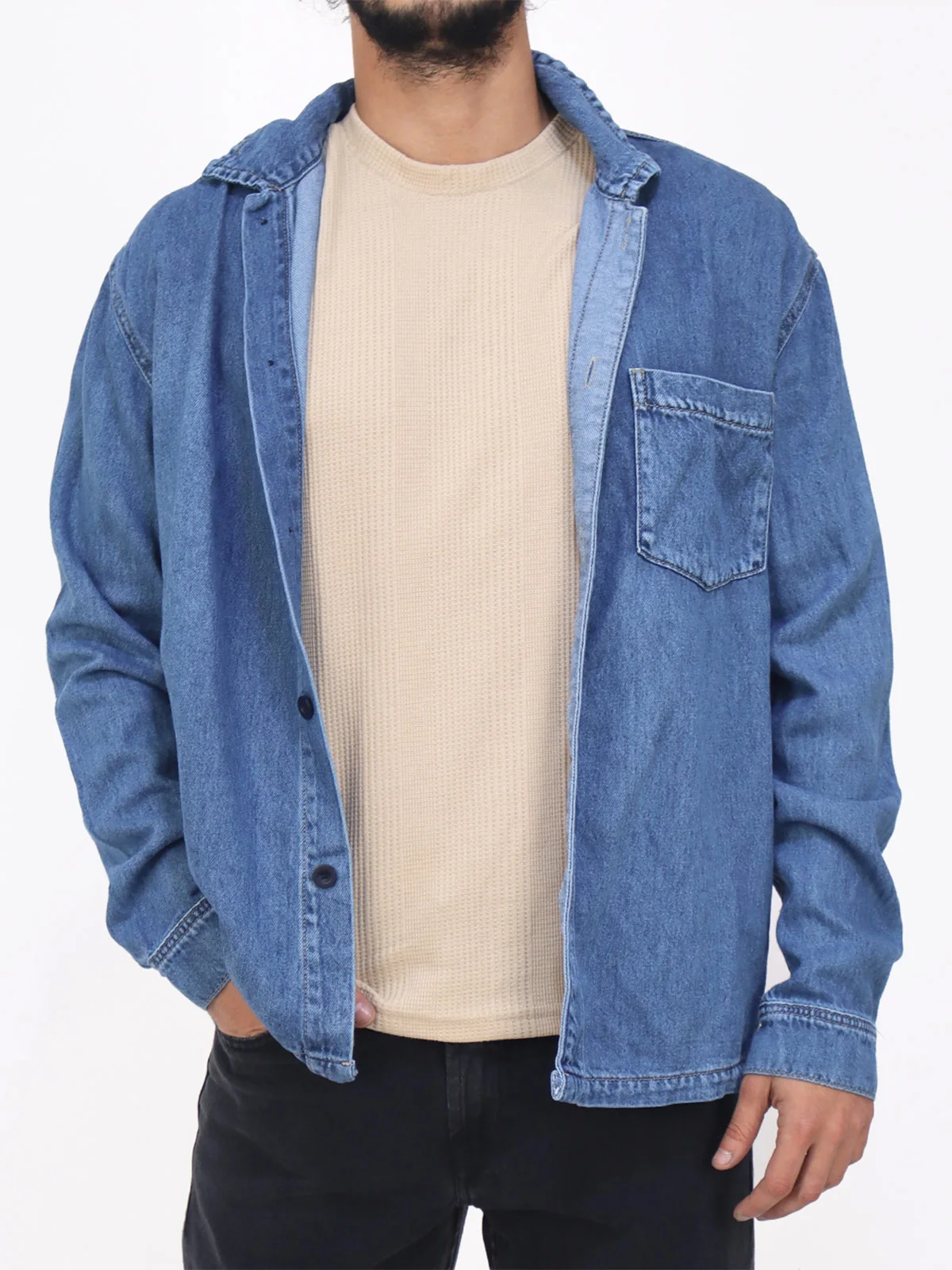 CAMISA BOXY FIT MANGA LARGA HOMBRE KAYRA MAN  - 1
