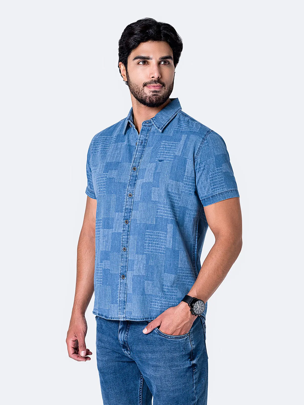 CAMISA MANGA LARGA DENIM HOMBRE PIONIER CELESTE - 1