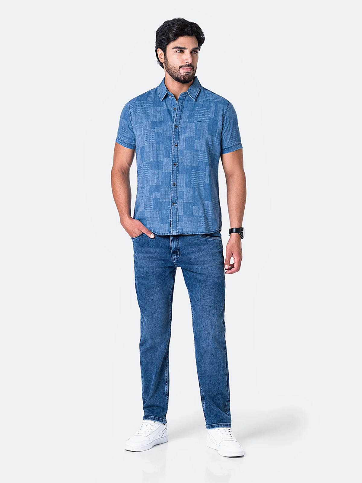 CAMISA MANGA LARGA DENIM HOMBRE PIONIER CELESTE - 3