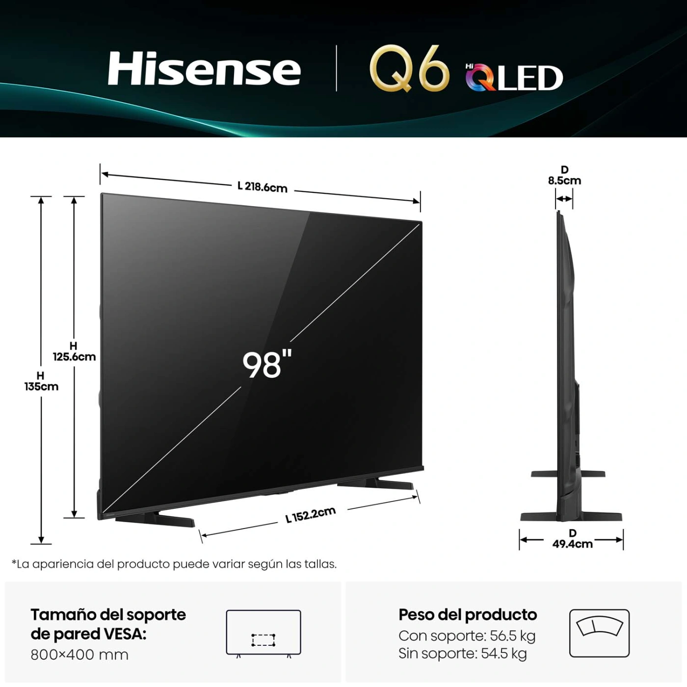TELEVISOR SMART TV HISENSE 4K ULTRA HD 98” 98Q6QG - 3
