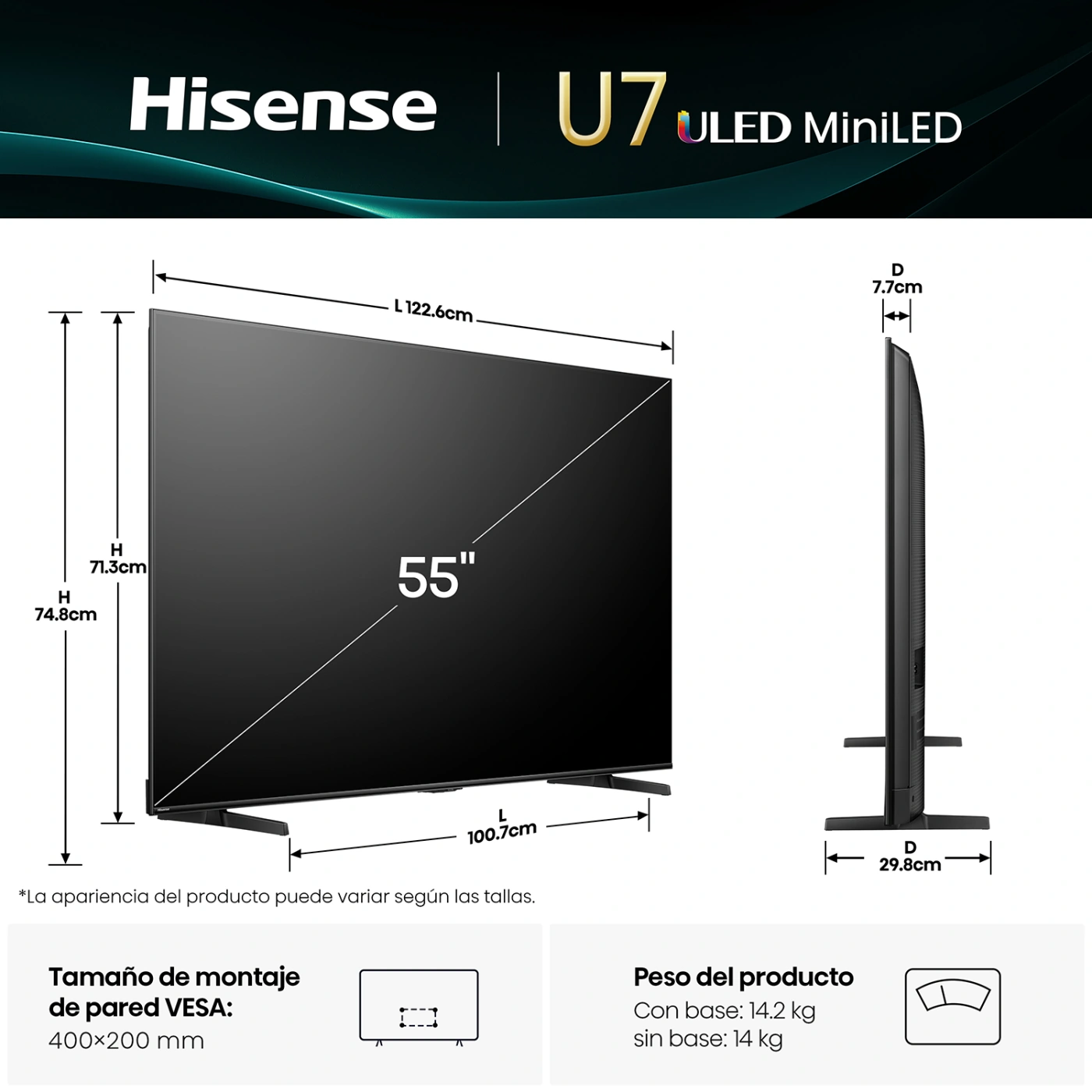 TELEVISOR SMART TV HISENSE 4K ULTRA HD 55” 55U7QG - 3