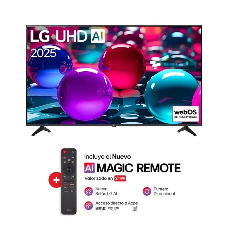 TELEVISOR SMART TV LG LED 4K ULTRA HD 55" 55UA7300PSB CON THINQ AI (2025) + LG AI MAGIC REMOTE 2025 - 1