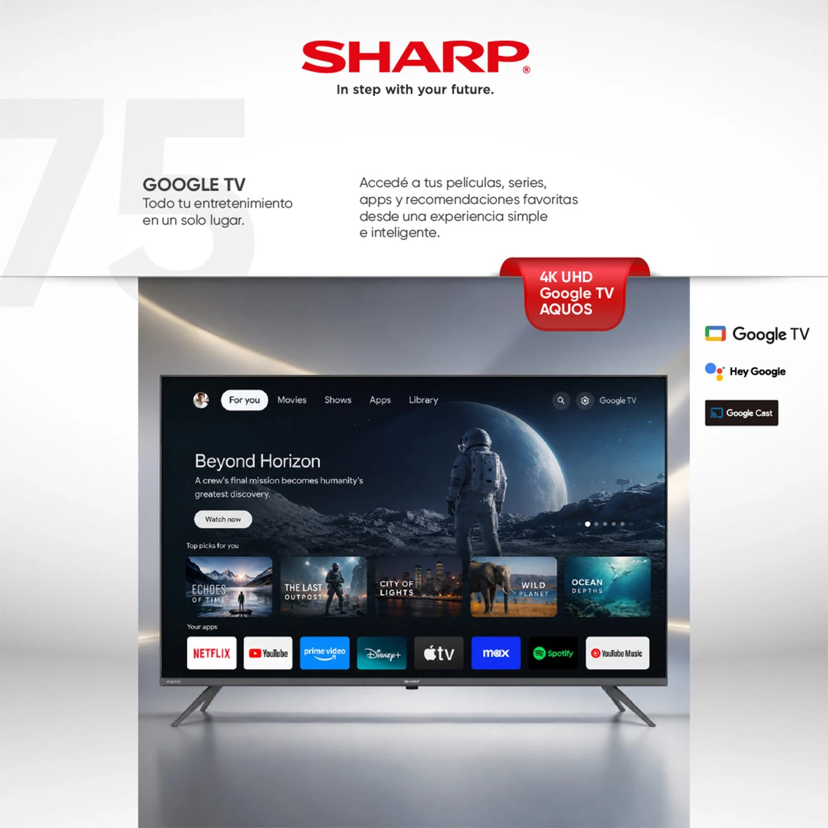 TELEVISOR SMART TV SHARP 4K ULTRA HD 75” 4T-C75GL4060L - 6