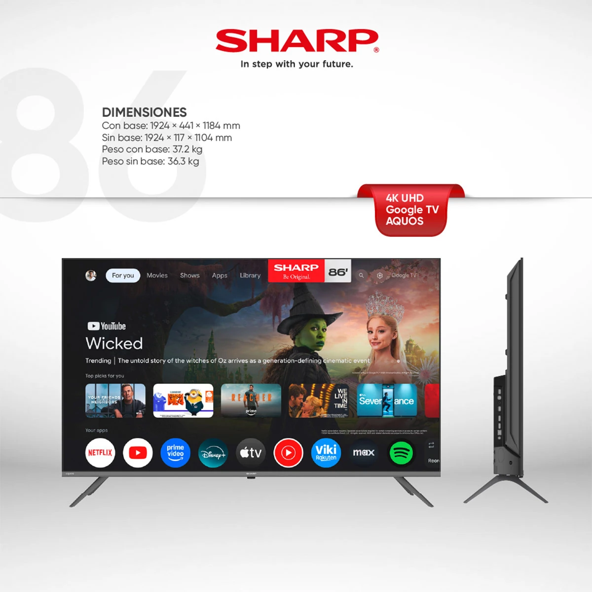 TELEVISOR SMART TV SHARP 4K ULTRA HD 86” 4T-C86GL4060L - 7
