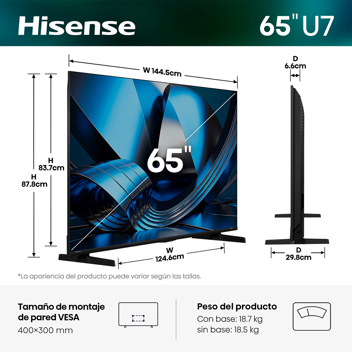 TELEVISOR SMART TV HISENSE 4K ULTRA HD 65” 65U7ESG - 3