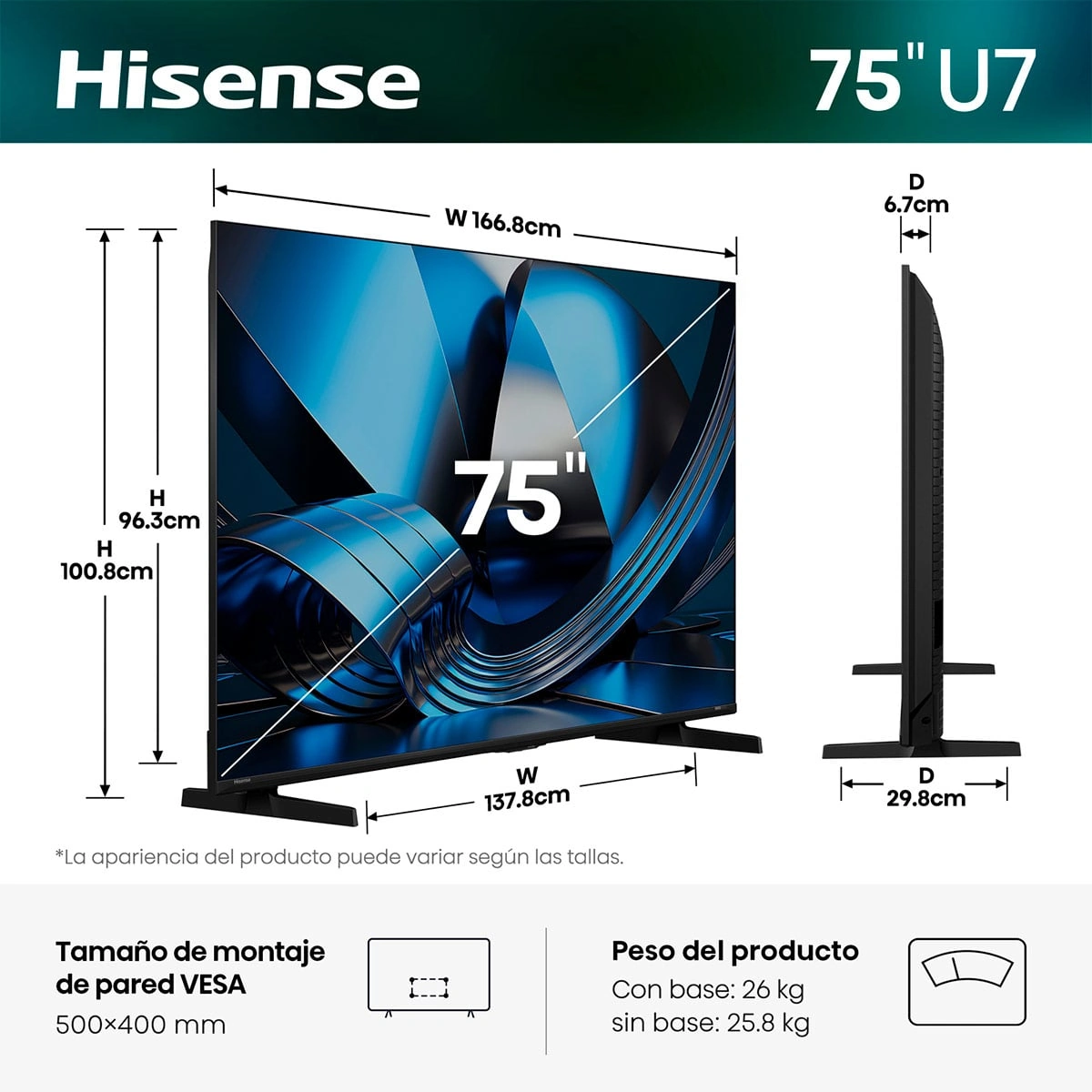 TELEVISOR SMART TV HISENSE 4K ULTRA HD 75” 75U7ESG - 3