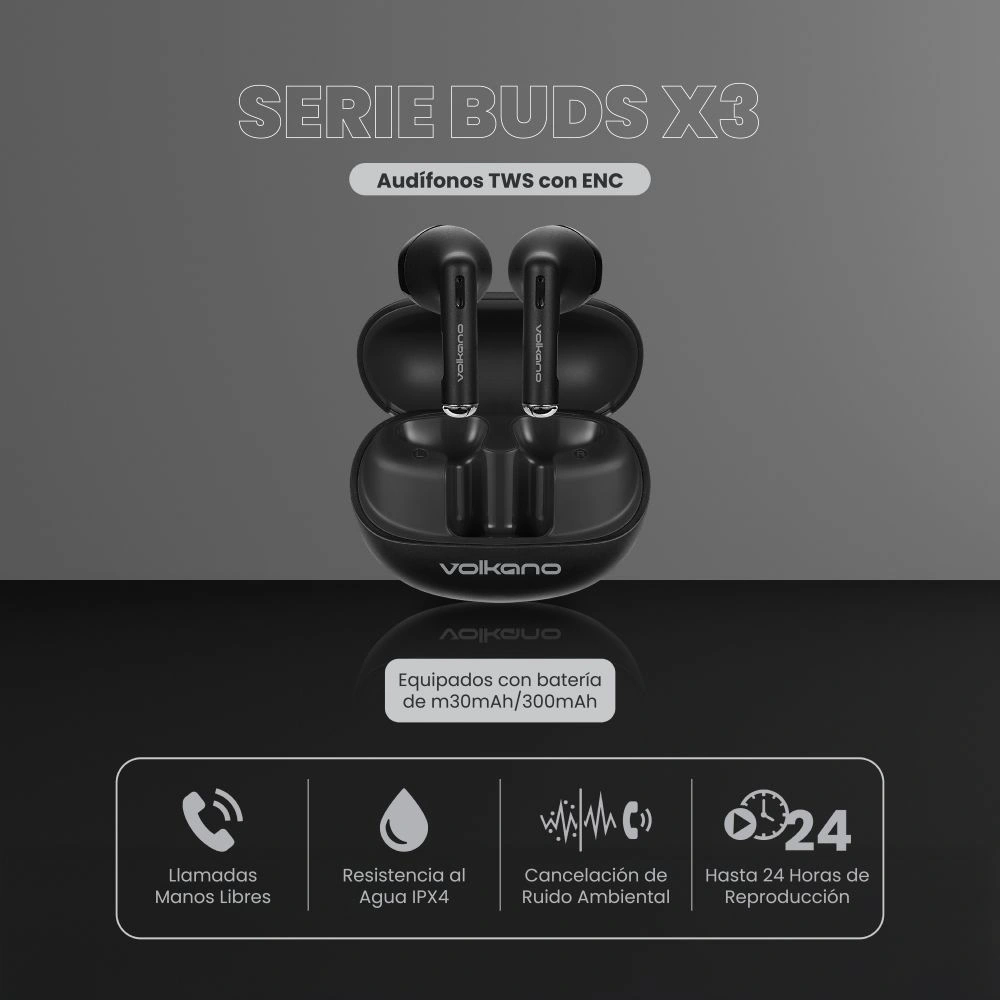 AUDÍFONOS IN EAR VOLKANO SERIE BUDS X3 TWS CON ENC - 1