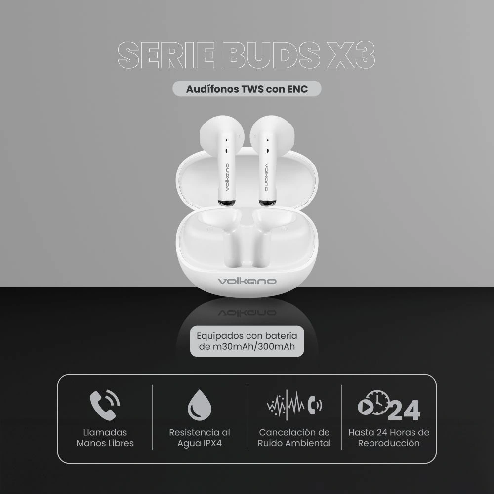 AUDÍFONOS IN EAR VOLKANO SERIE BUDS X3 TWS CON ENC - 3