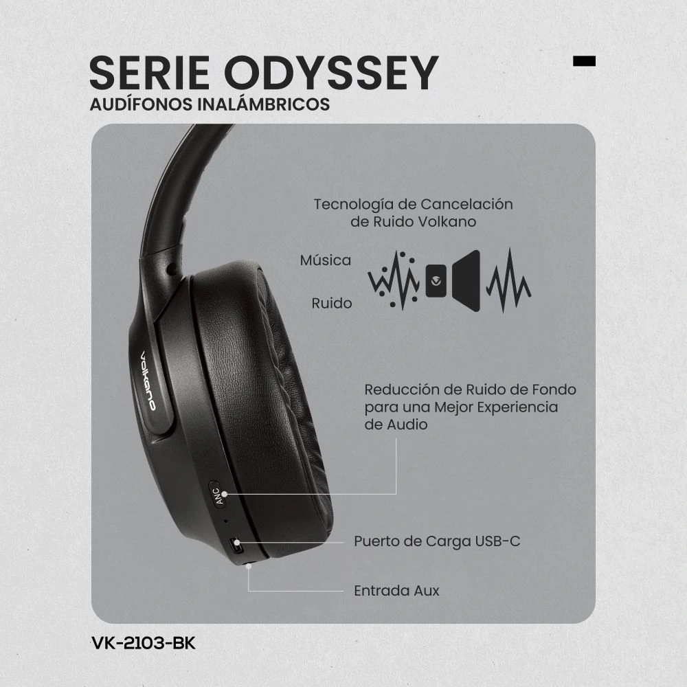 AUDÍFONOS OVER EAR VOLKANO ODYSSEY AUDIFONOS BLUETOOTH CON ANC - 2