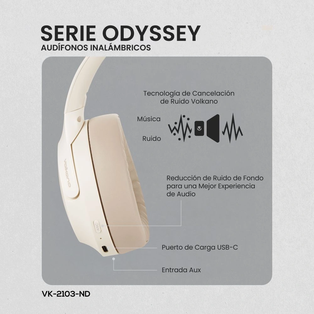 AUDÍFONOS OVER EAR VOLKANO ODYSSEY BLUETOOTH CON ANC - 6