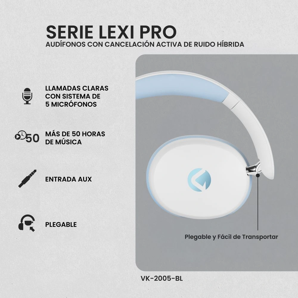 AUDÍFONOS OVER EAR VOLKANO LEXI PRO HYBRIC ANC HEADPHONES - BLUE / CR - 2