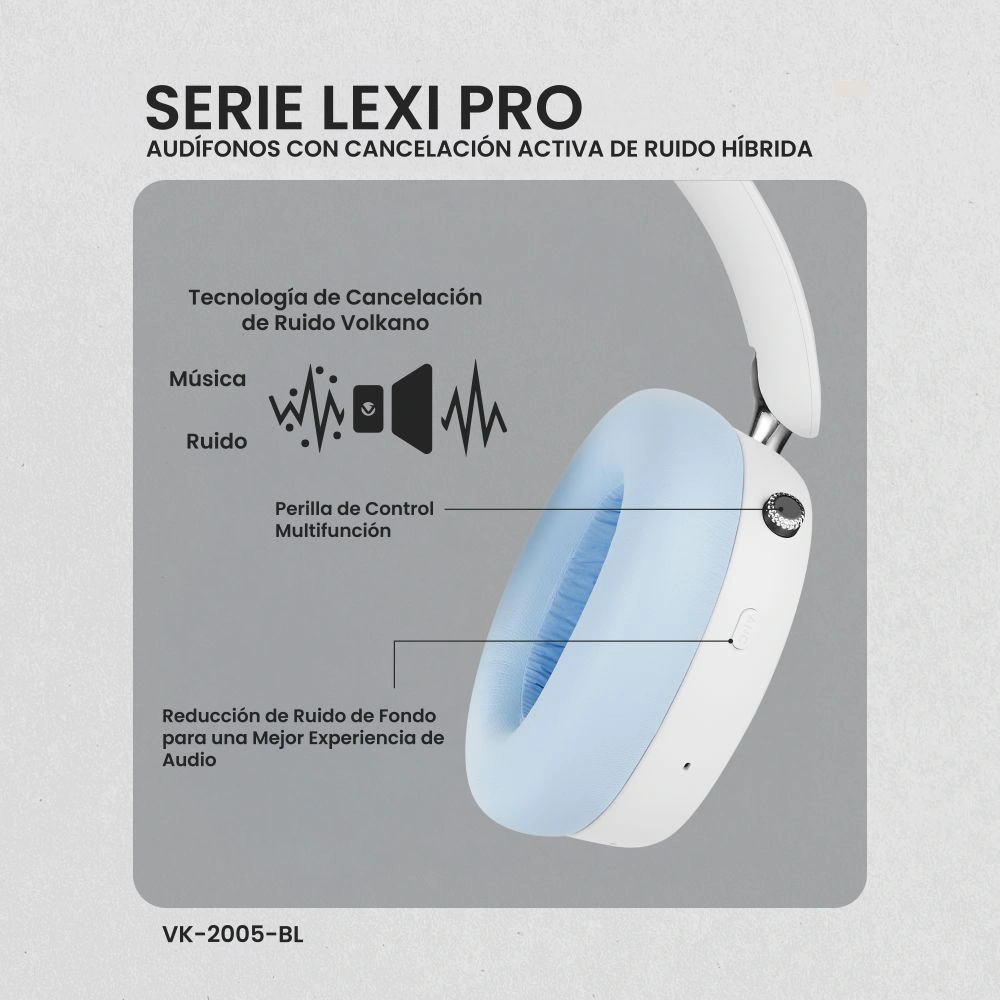 AUDÍFONOS OVER EAR VOLKANO LEXI PRO HYBRIC ANC HEADPHONES - BLUE / CR - 3
