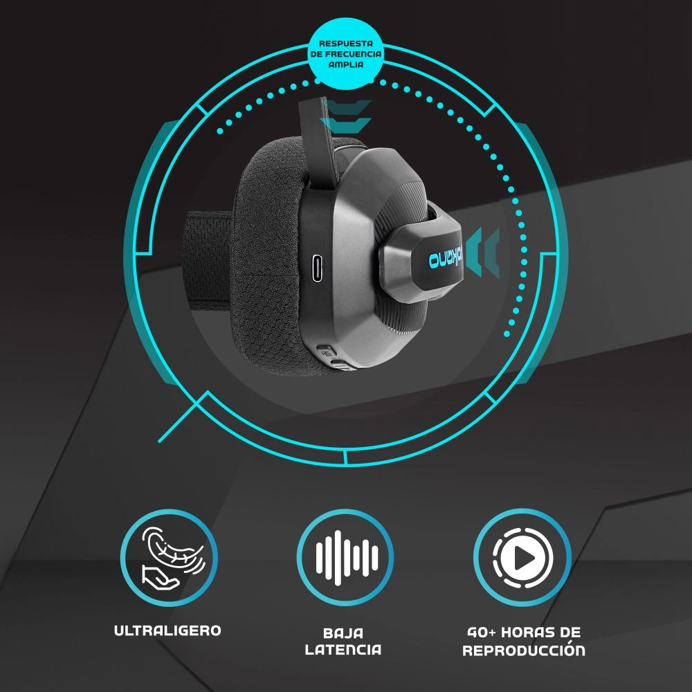 AUDÍFONOS OVER EAR INALÁMBRICOS VOLKANO GAMING ECLIPSE X1 TRI-MODE ULTRA LIGHTWEIG - 3