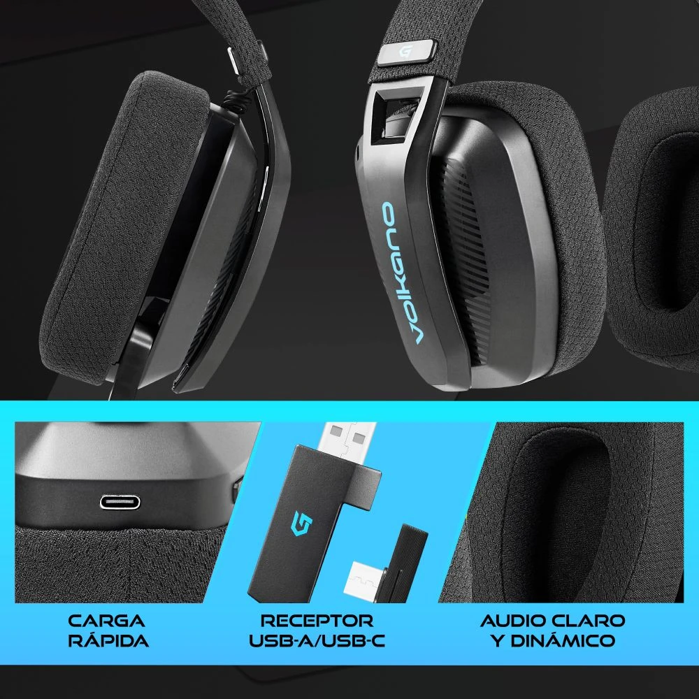 AUDÍFONOS OVER EAR INALÁMBRICOS VOLKANO GAMING ECLIPSE X1 TRI-MODE ULTRA LIGHTWEIG - 4