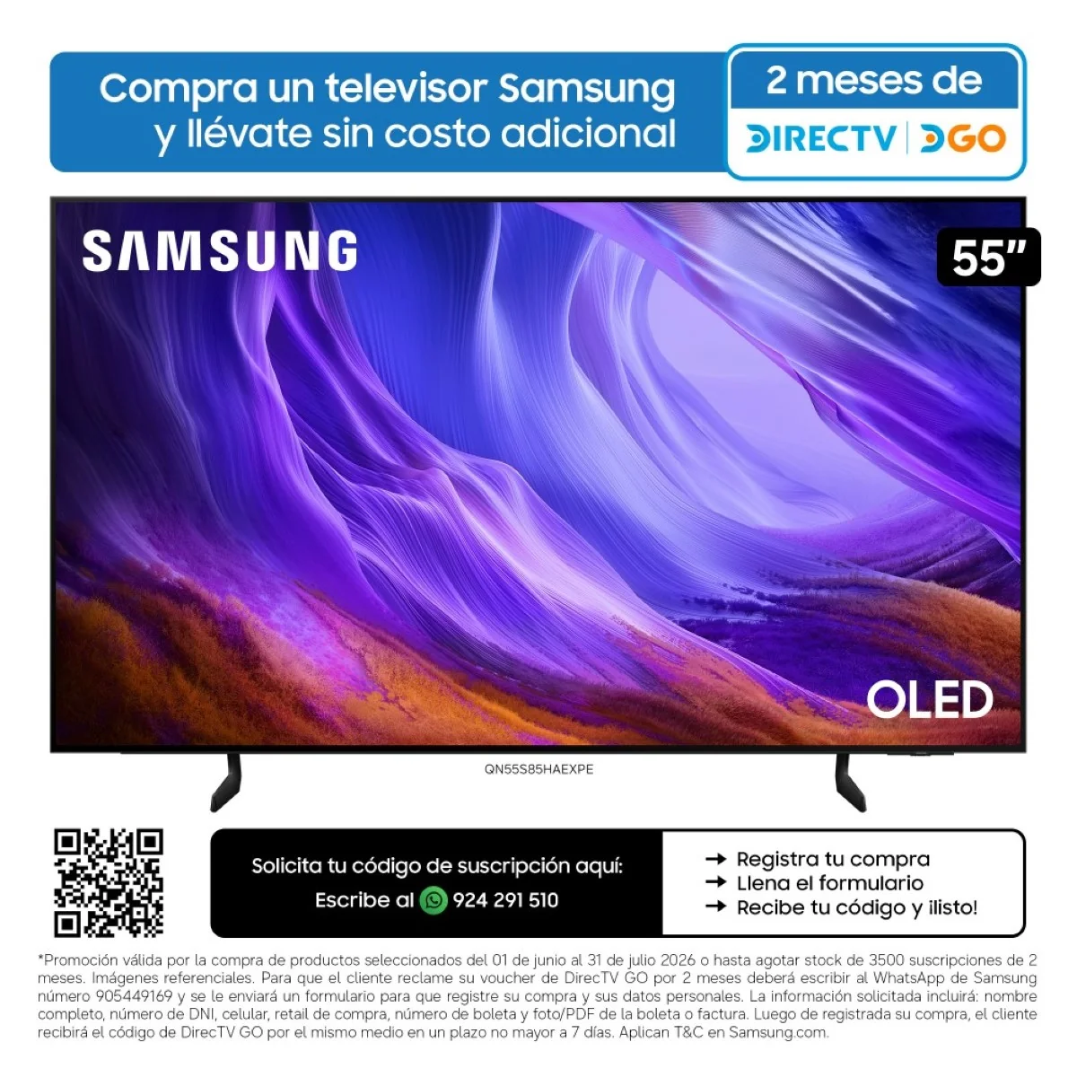 TELEVISOR SMART TV SAMSUNG 4K ACTIVE HDR 55” QN55S85HAEXPE - 1