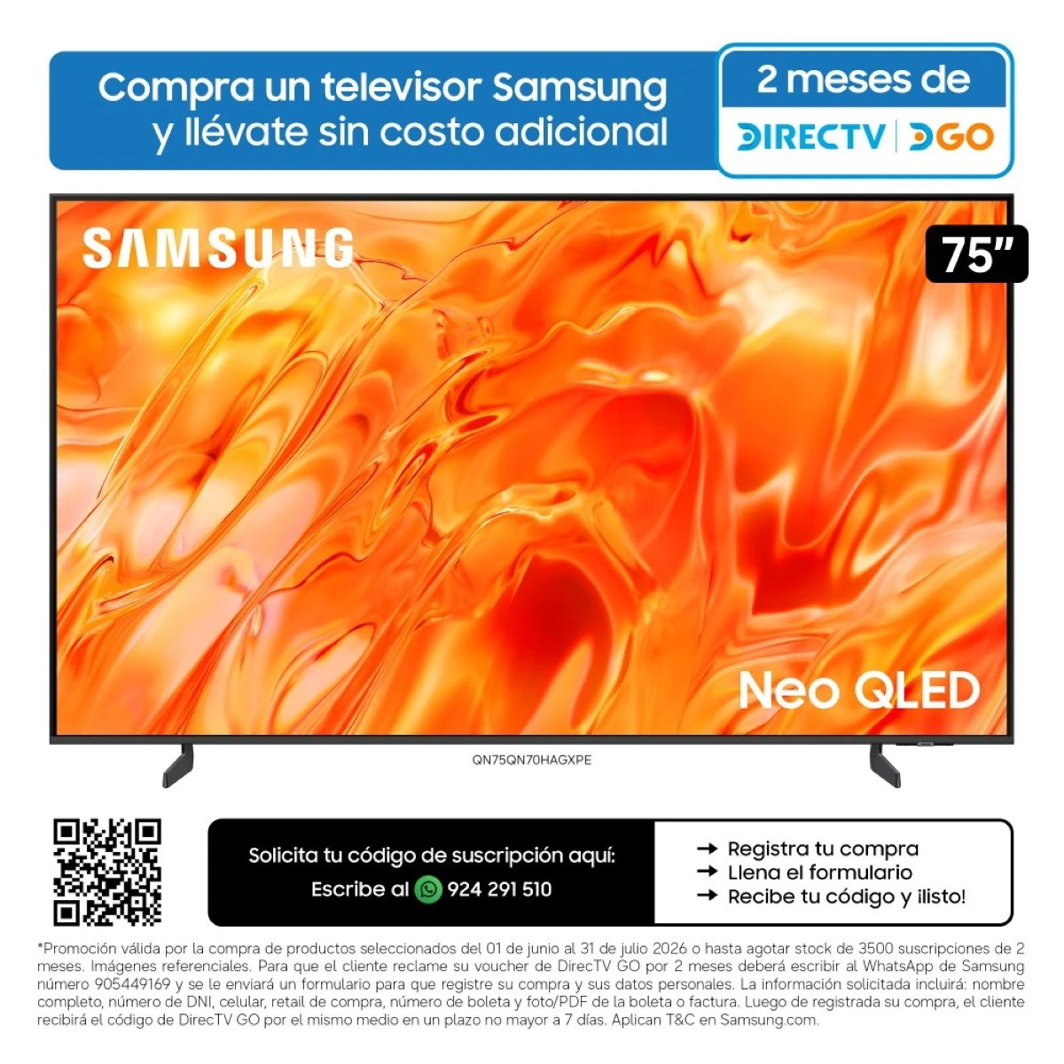 TELEVISOR SMART TV SAMSUNG 4K ACTIVE HDR 75” QN75QN70HAGXPE - 1