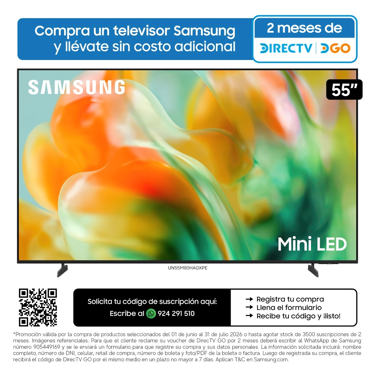 TELEVISOR SMART TV SAMSUNG 4K ACTIVE HDR 55” UN55M80HAGXPE - 1