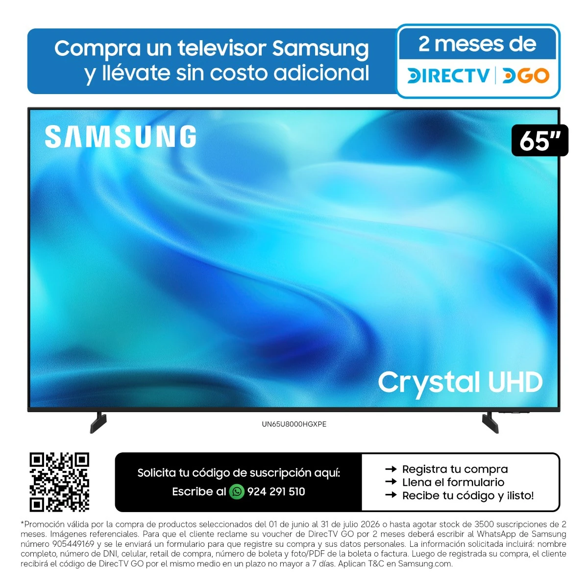 TELEVISOR SMART TV SAMSUNG 4K ACTIVE HDR 65” UN65U8000HGXPE - 1