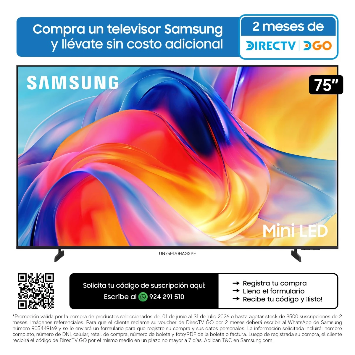 TELEVISOR SMART TV SAMSUNG 4K ACTIVE HDR 75” UN75M70HAGXPE - 1