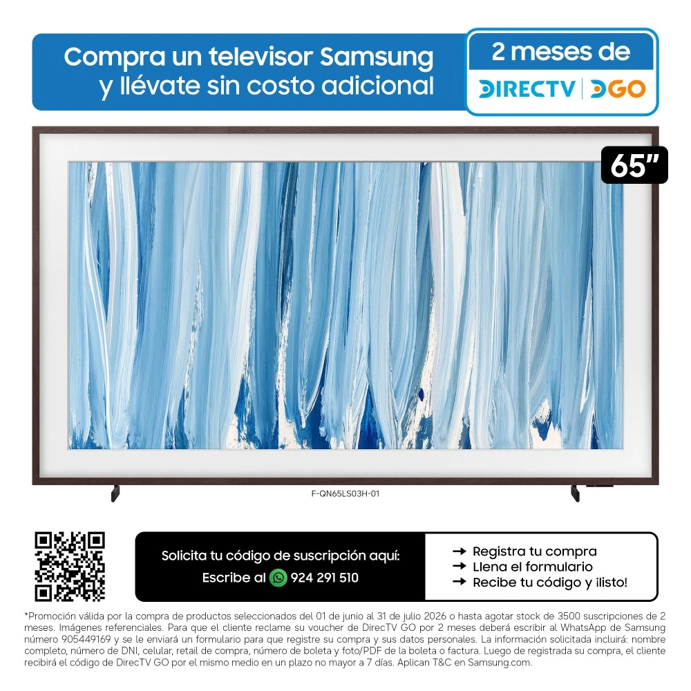 TELEVISOR SMART TV SAMSUNG 4K ACTIVE HDR 65" THE FRAME PRO LS03HW VISION AI (2026)