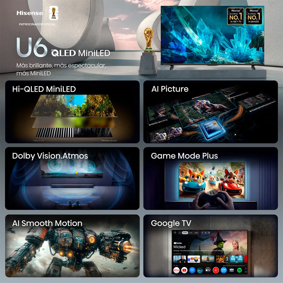 TELEVISOR SMART TV HISENSE 55" 55U6ESG MINI-LED UHD GOOGLE TV - 6