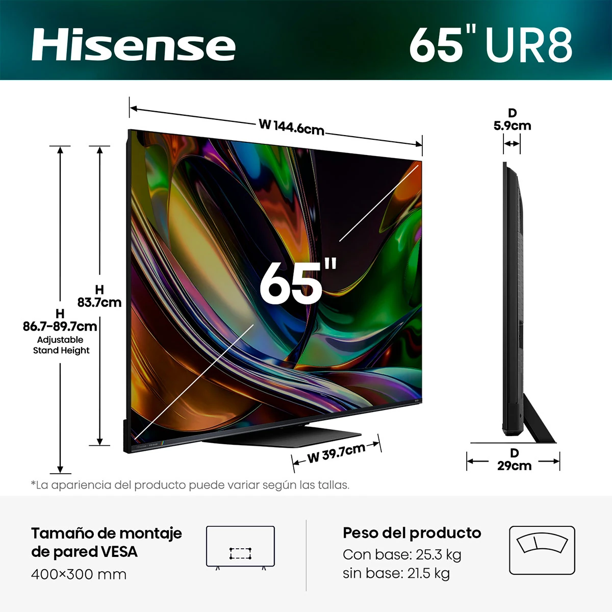 TELEVISOR SMART TV HISENSE 4K ULTRA HD 65” 65UR8SG - 4