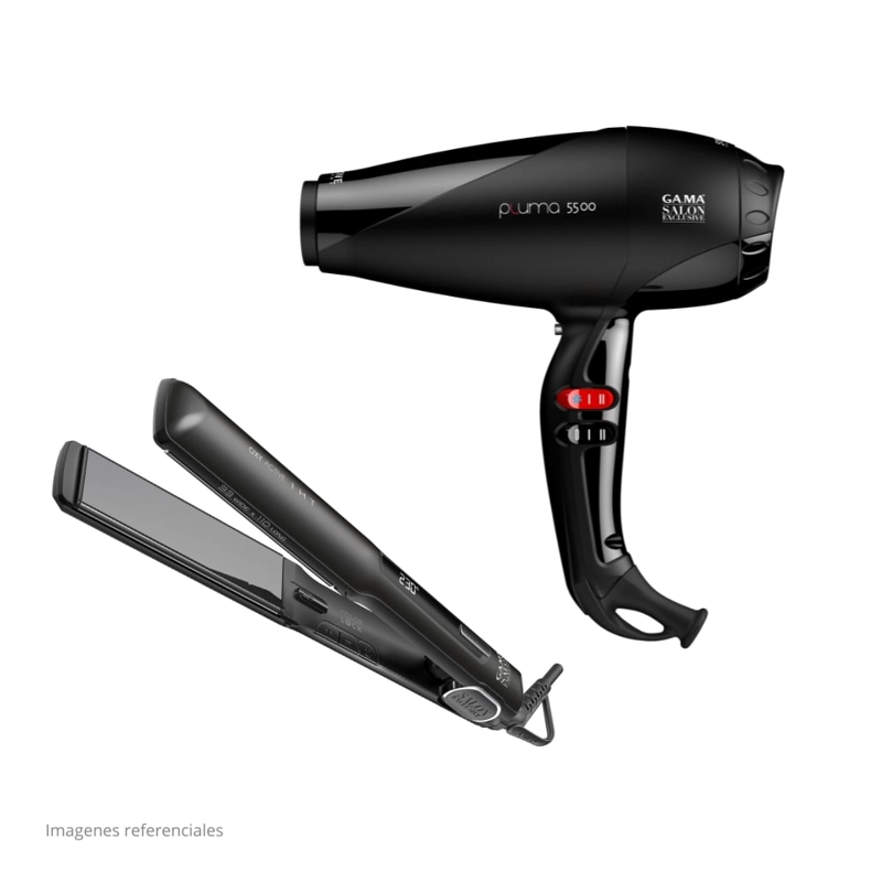 COMBO GAMA PLANCHA CABELLO G-STYLE + SECADORA CABELLO PLUMA 5500 - 1