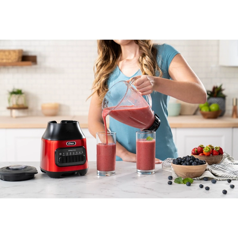 LICUADORA OSTER 6 VELOCIDADES + PULSO CON VASO DE VIDRIO BLSTPEG-CPB ROJA - 9