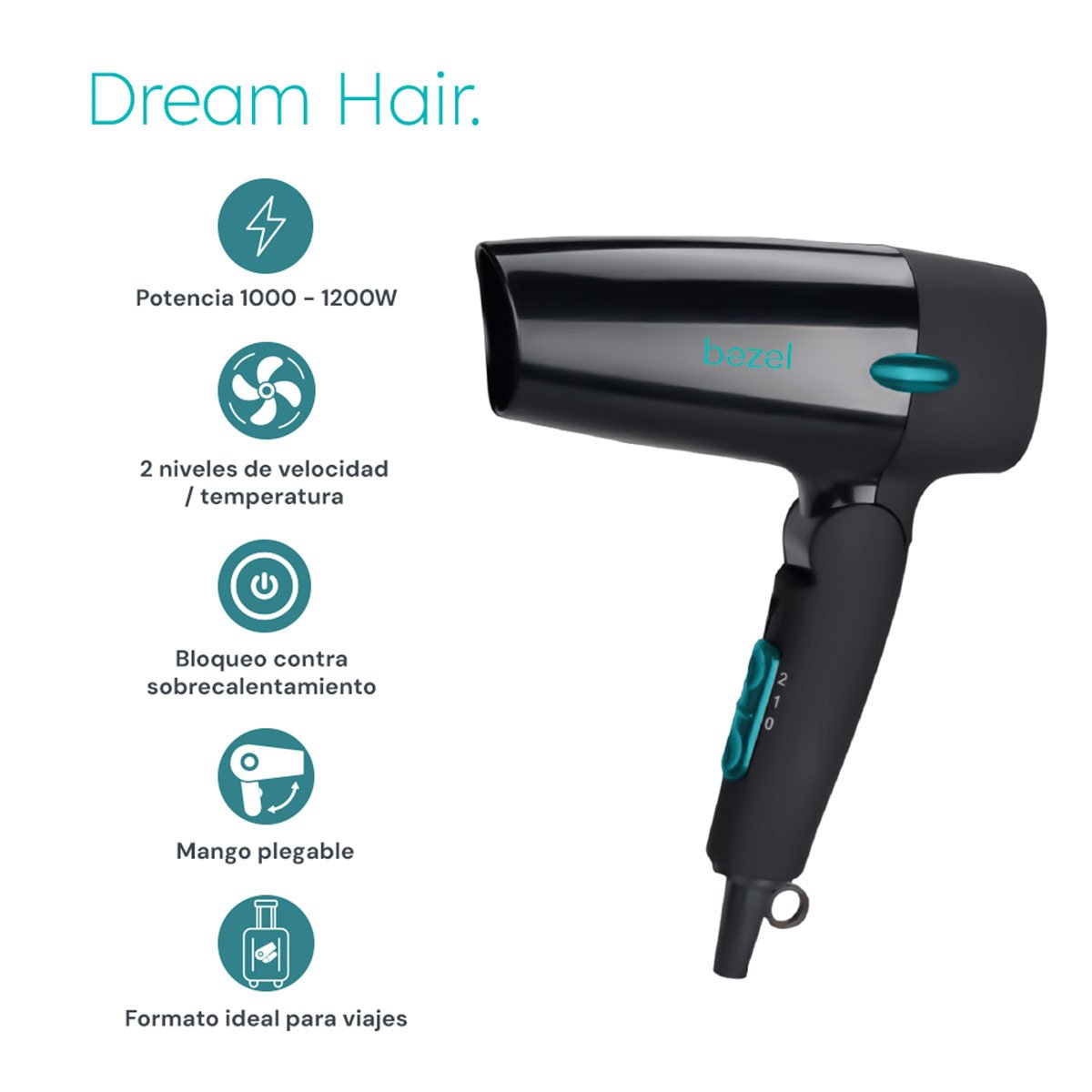 SECADORA DE CABELLO BEZEL PLEGABLE 1200W - 4