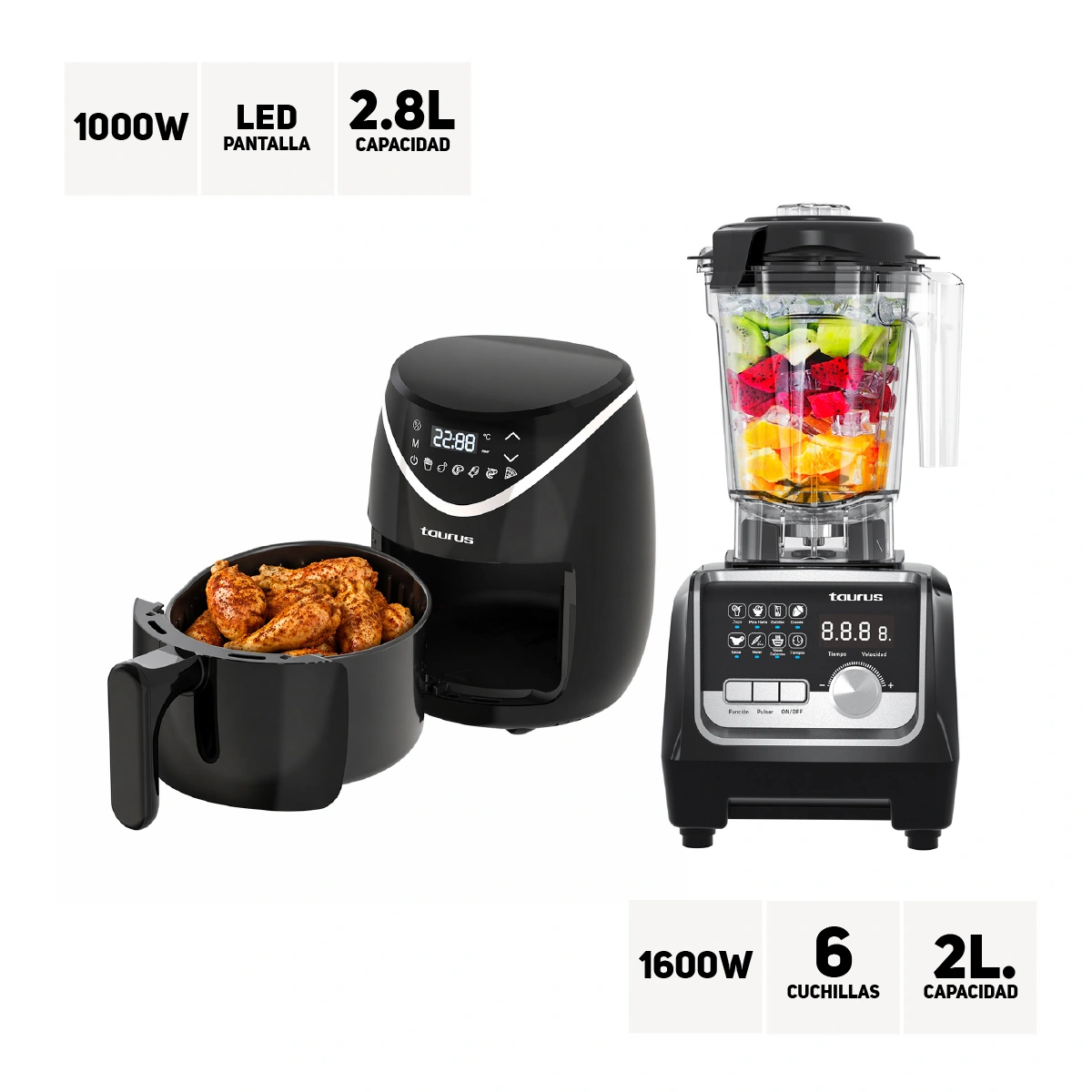 COMBO TAURUS LICUADORA ELITE 1600W + FREIDORA DE AIRE 2.6L BLACK FRYER II - 1