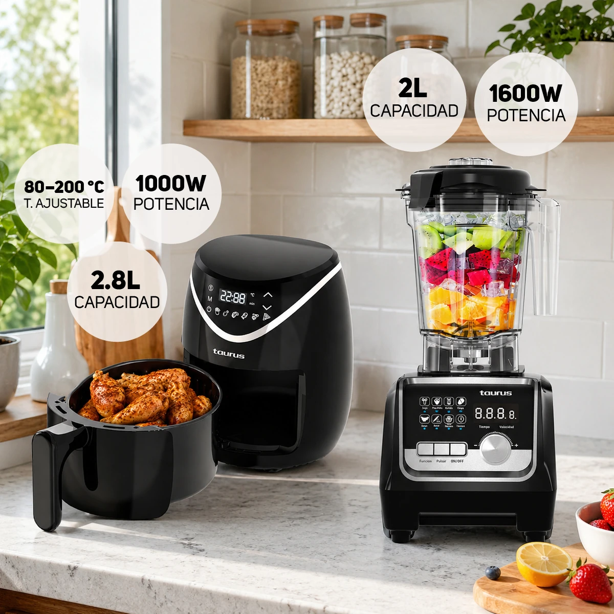 COMBO TAURUS LICUADORA ELITE 1600W + FREIDORA DE AIRE 2.6L BLACK FRYER II - 2