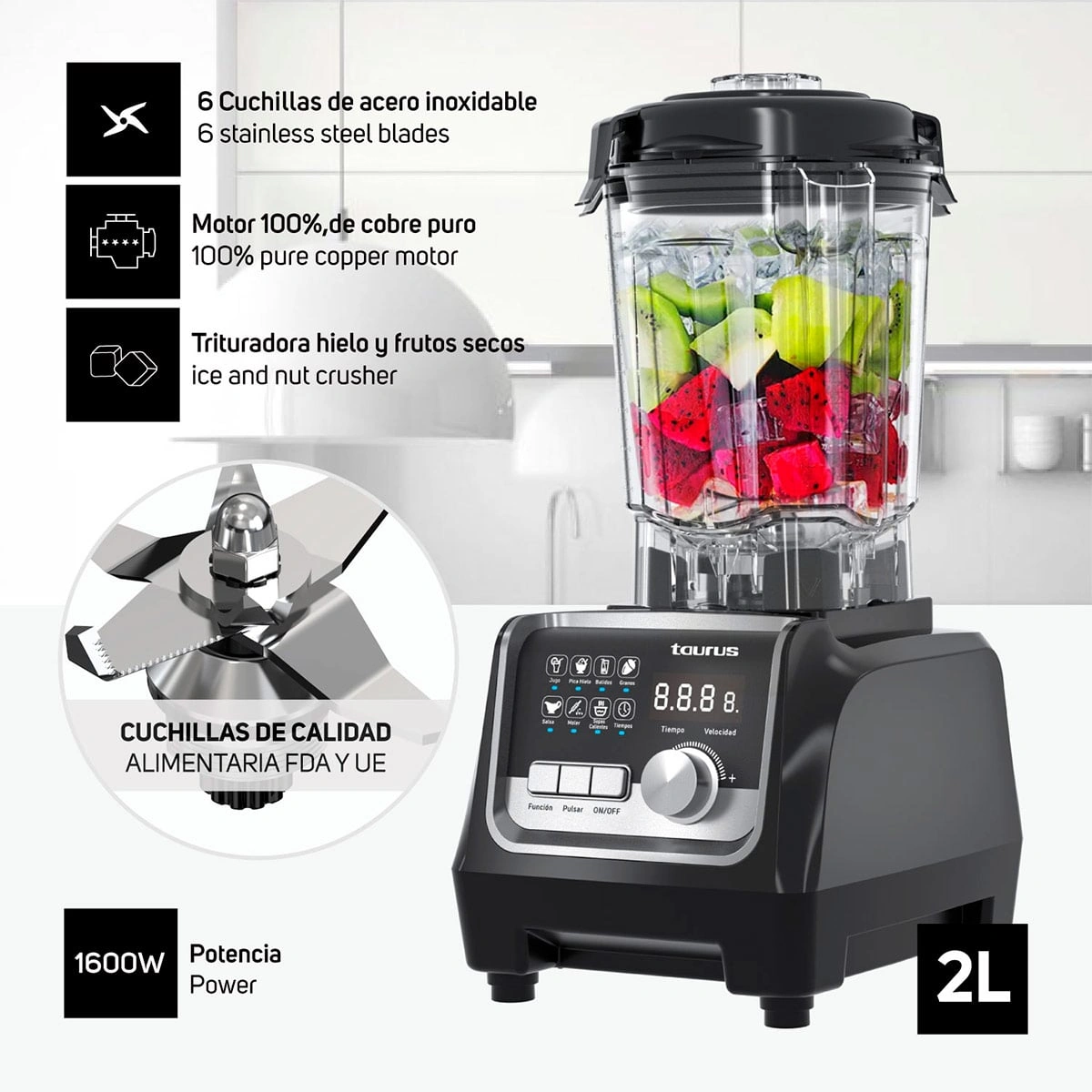 COMBO TAURUS LICUADORA ELITE 1600W + FREIDORA DE AIRE 2.6L BLACK FRYER II - 12