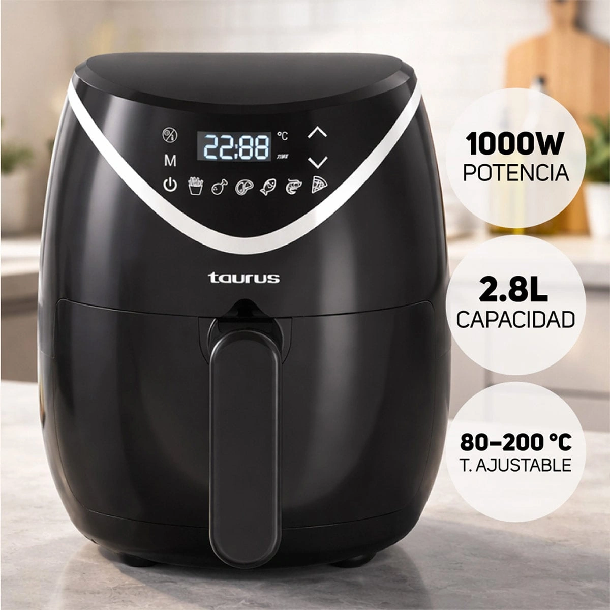 COMBO TAURUS LICUADORA ELITE 1600W + FREIDORA DE AIRE 2.6L BLACK FRYER II - 5