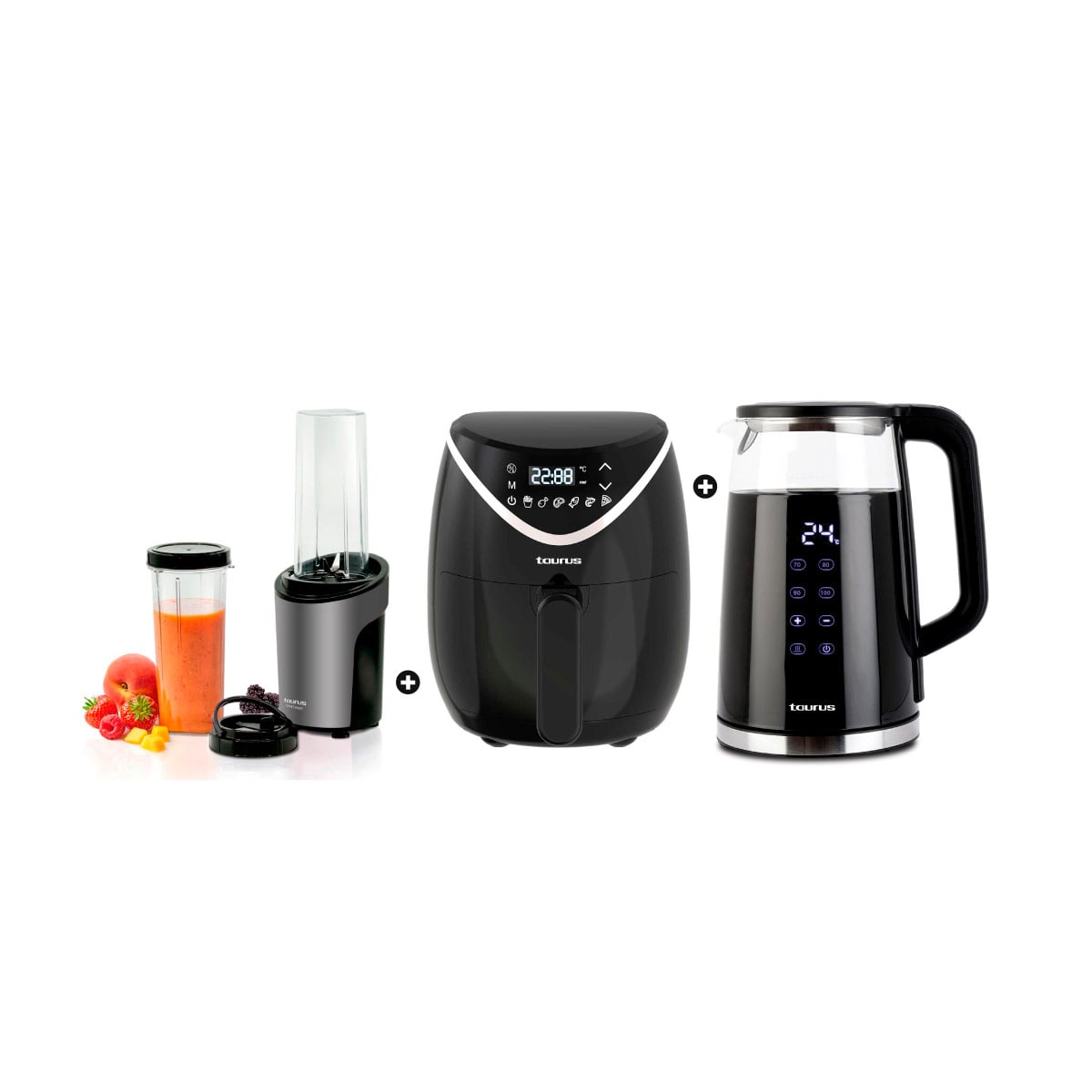 COMBO TAURUS LICUADORA SHAKE AWAY 2.0 + FREIDORA DE AIRE BLACK FRYER II 2,8L + HERVIDOR NEOGLASS 1.7L - 1