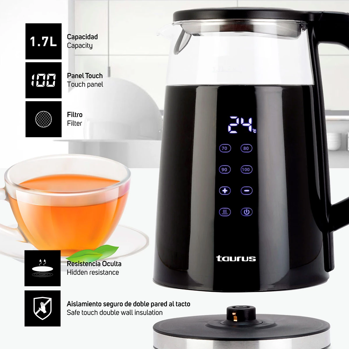 COMBO TAURUS LICUADORA SHAKE AWAY 2.0 + FREIDORA DE AIRE BLACK FRYER II 2,8L + HERVIDOR NEOGLASS 1.7L - 12