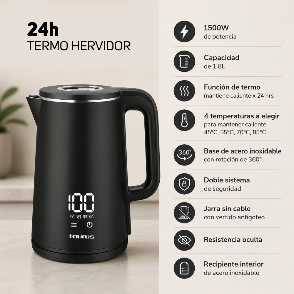 HERVIDOR TAURUS 1.8L DIGITAL BLACK - 3