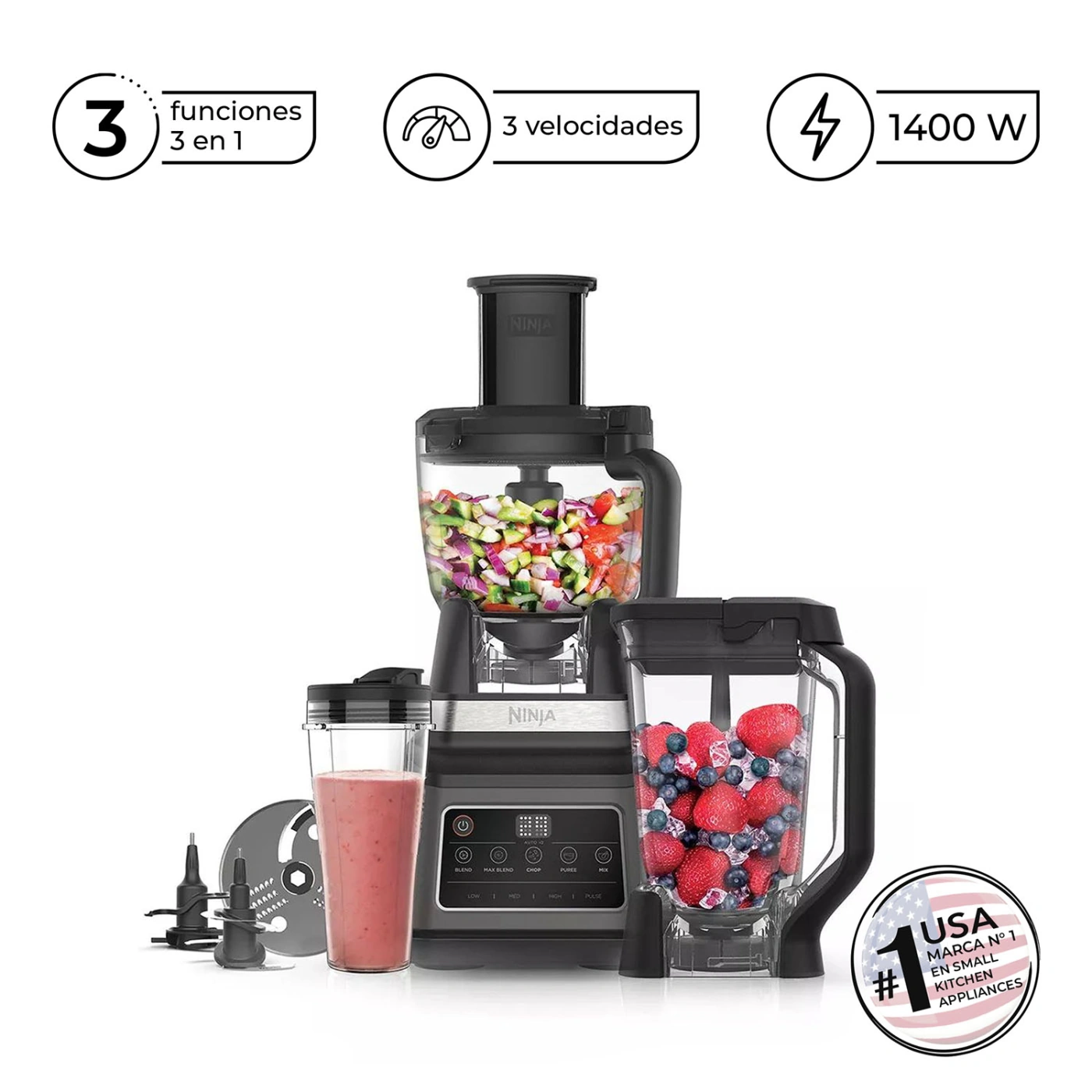 PROCESADORA DE ALIMENTOS Y LICUADORA 3 EN 1 NINJA - 1