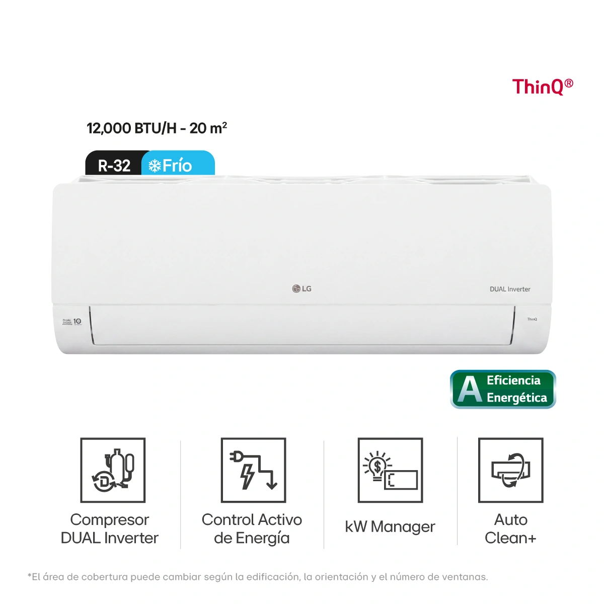 AIRE ACONDICIONADO SPLIT LG DUALCOOL INVERTER R-32 12000 BTU FUNCIÓN SOLO FRÍO - 1