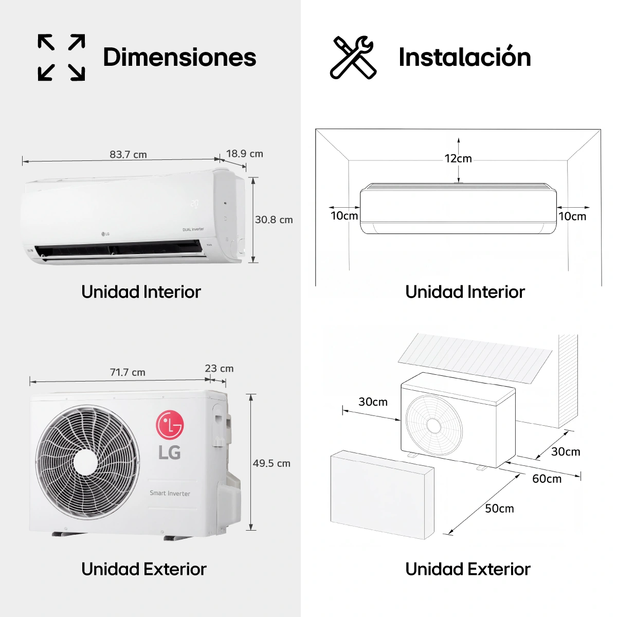 AIRE ACONDICIONADO SPLIT LG DUALCOOL INVERTER R-32 12000 BTU FUNCIÓN SOLO FRÍO - 2