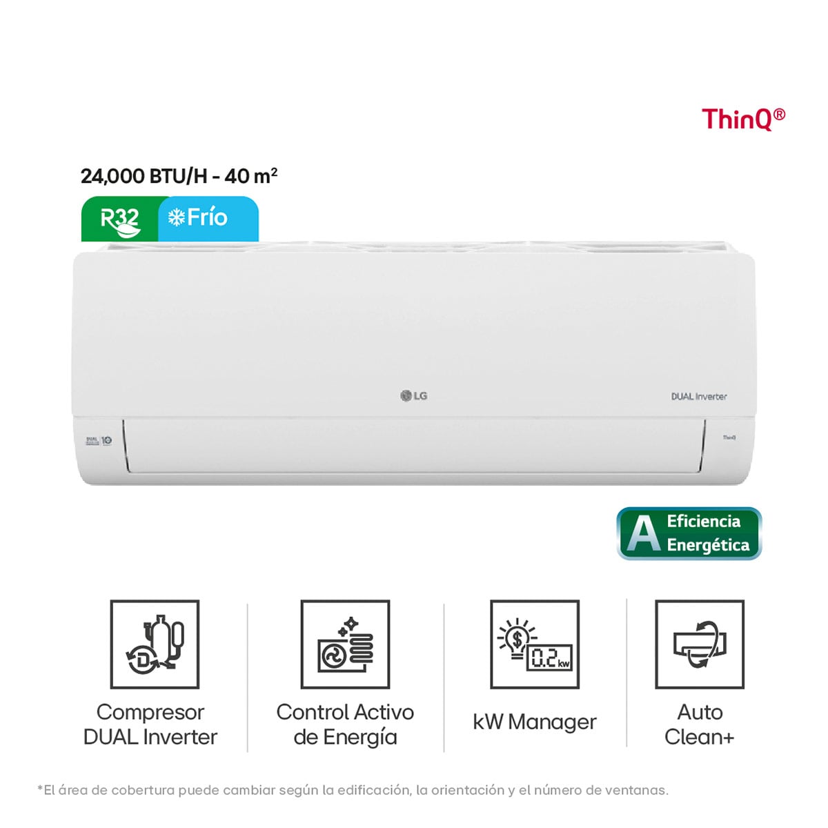 AIRE ACONDICIONADO SPLIT LG 24000 BTU DUALCOOL INVERTER R-32 VM243CT SOLO FRÍO - 1