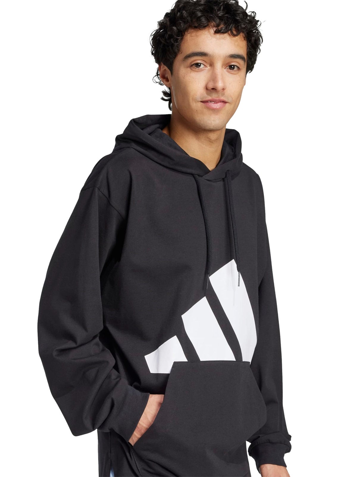 POLERA HOMBRE ADIDAS TRAINING ESSENTIALS BIG LOGO SINGLE JERSEY HOODIE ALGODÓN NEGRO - 3