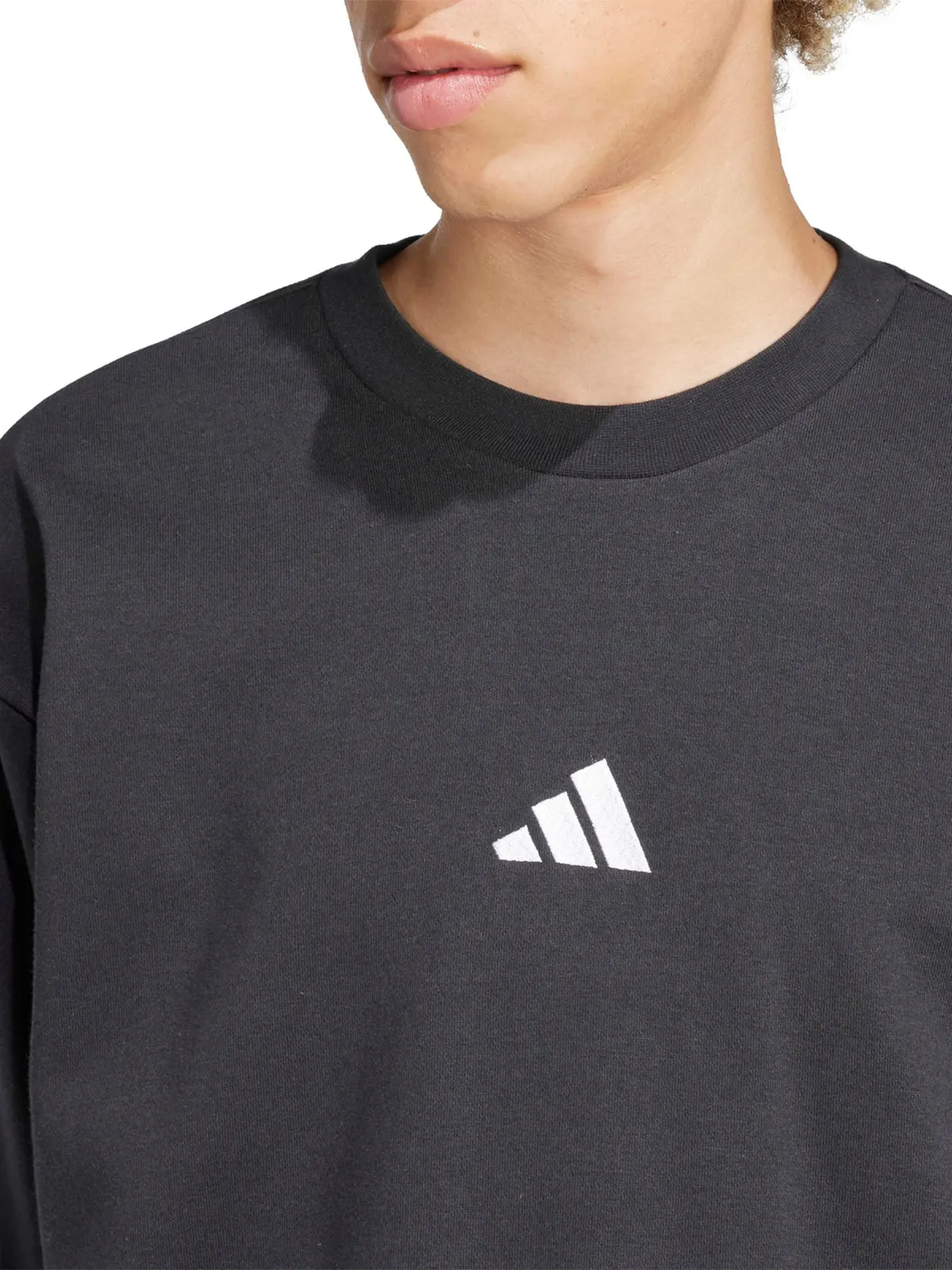 POLERA HOMBRE ADIDAS TRAINING ESSENTIALS THREE STRIPES FRENCH TERRY SWEATSHIRT ALGODÓN NEGRO - 4