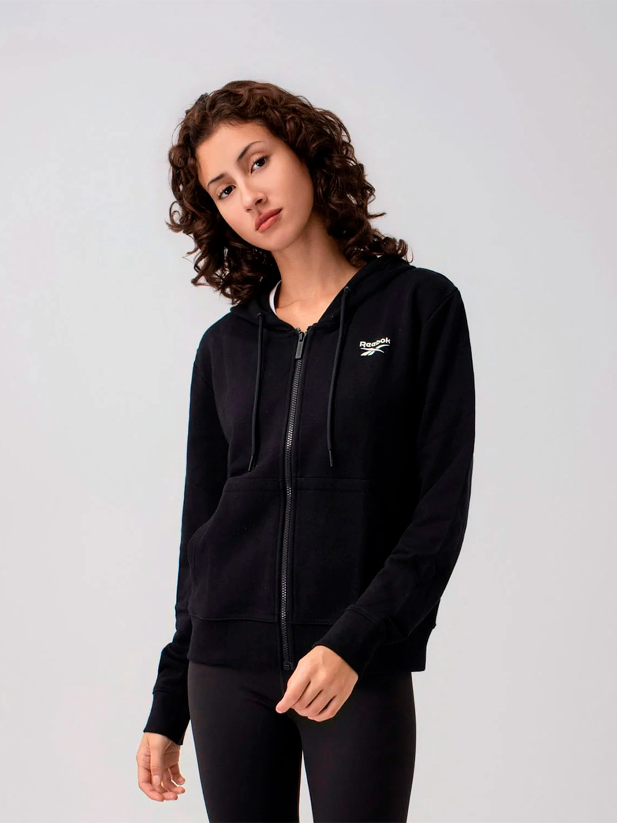 POLERA DEPORTIVA ALGODÓN MUJER REEBOK NEGRO HOODIE - 1