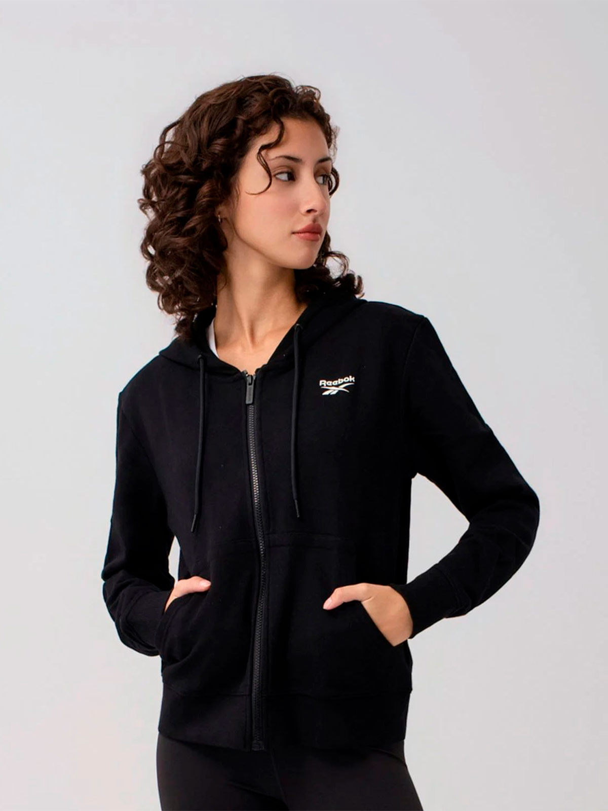 POLERA DEPORTIVA ALGODÓN MUJER REEBOK NEGRO HOODIE - 4