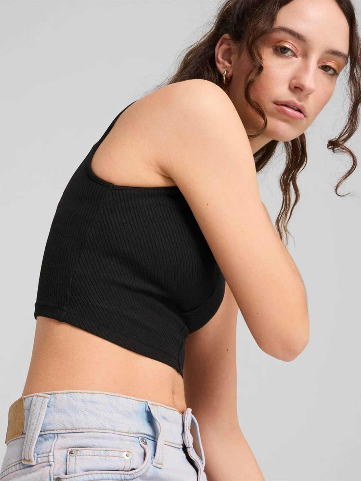 POLO CROP TOP MUJER PUMA NEGRO RIBBED - 2