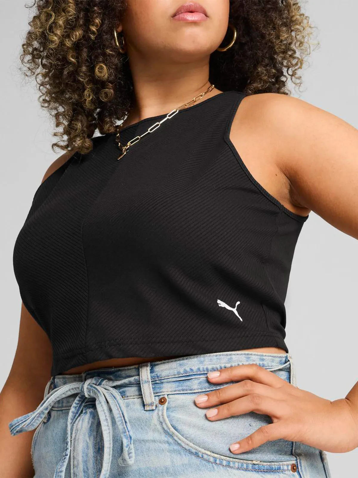 POLO CROP TOP MUJER PUMA NEGRO RIBBED - 5