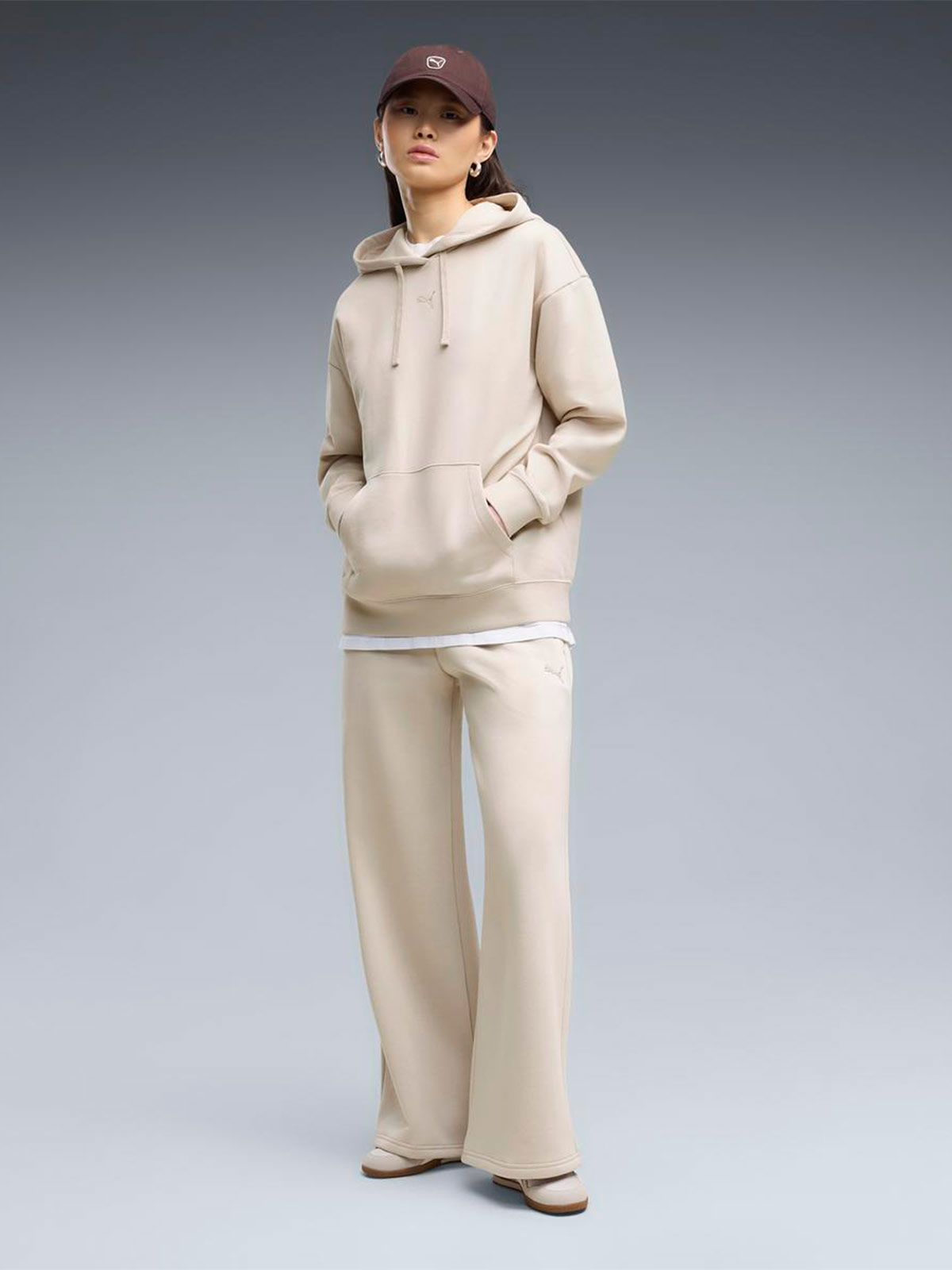 POLERA ALGODÓN HOODIE MUJER PUMA BEIGE RELAXED - 5